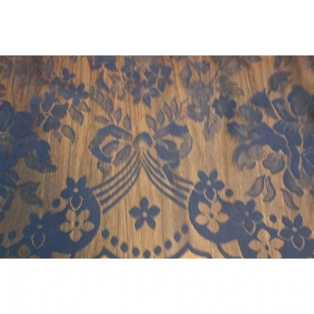 Vintage Blue Lace Valance Floral Bows Country Cottage Victorian Gothic 56x18